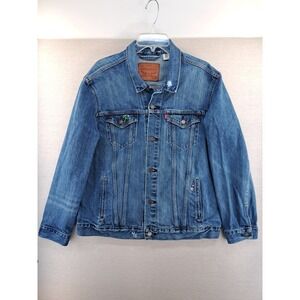 Levi's Trucker Jacket Mens XXL Blue Denim Jean Retro Modern Embroidered